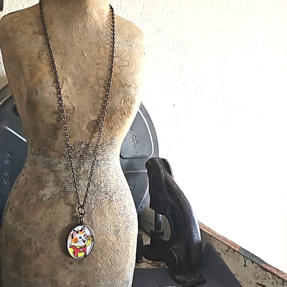 Huckle cat 1970s children's book page necklace ooak Richard Scarry handmade - Picture 2 of 8